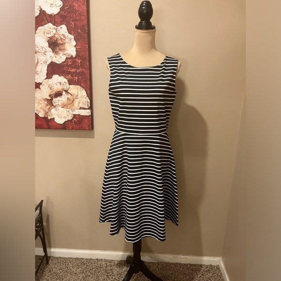 TALBOTS FIT & FLARE KNIT DRESS - Classic black & white stripe, size M - Picture 3 of 7